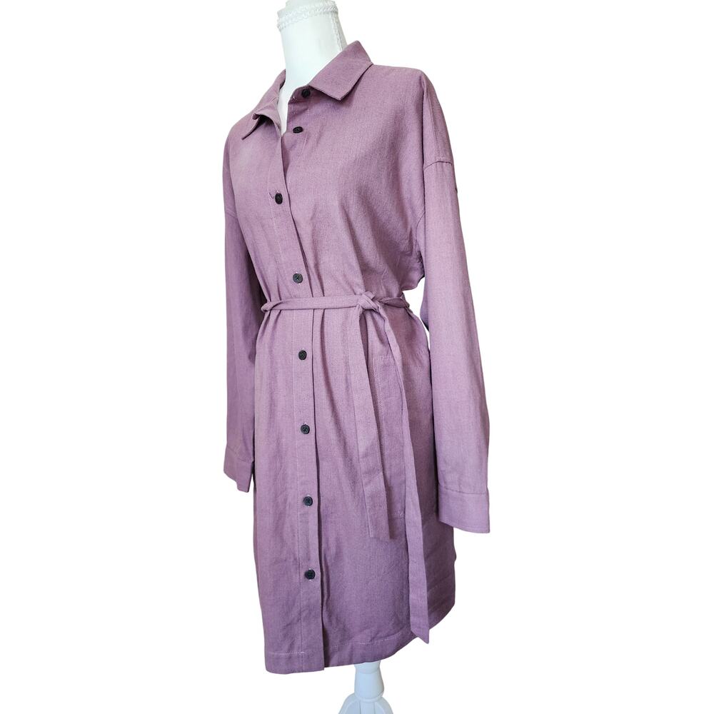Frank And Oak Shirt Dress Utility Shacket Belted Cotton Blend Purple Large